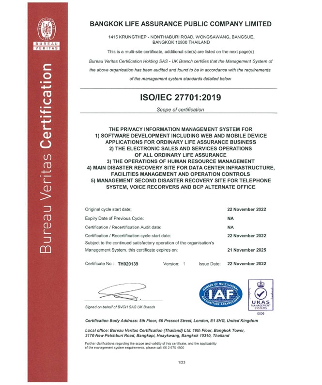 การรับรองระบบ ISO/IEC 27701:2019 ระบบบริหารจัดการข้อมูลส่วนบุคคล
